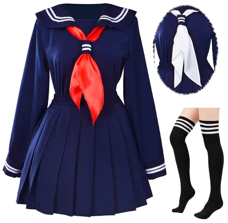 Elibelle Classic Japanese School Girls Sailor Dress Shirts Uniform Anime Cosplay Costumes with Socks Set(Navy)(S = Asia M)(SSF07NV) - Image 3